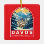 Davos Schweiz Reisen Keramikornament<br><div class="desc">Davos Retro Vektor-Reise-Design. Davos ist eine Stadt in den Schweizer Alpen,  im Kanton Graubünden. Es ist ein beliebtes Skigebiet mit einem Konferenzzentrum,  in dem das jährliche Weltwirtschaftsforum stattfindet.</div>