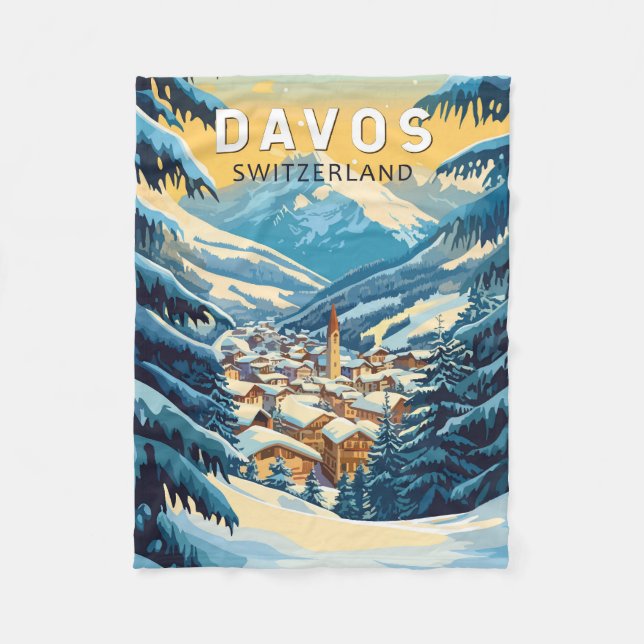 Davos Schweiz Reisen Vintag Fleecedecke (Vorderseite)