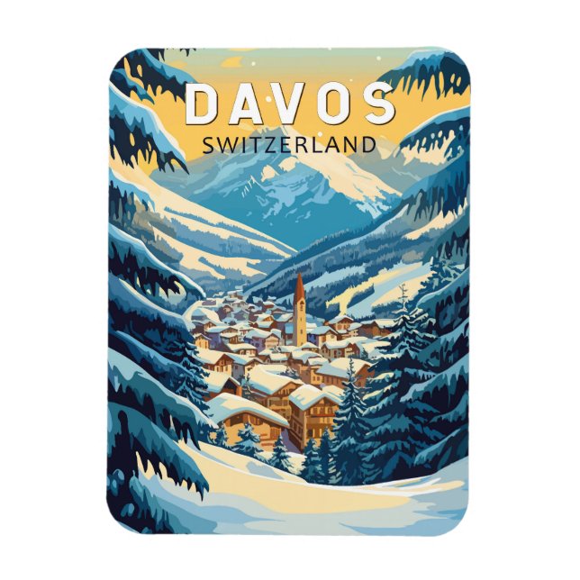 Davos Schweiz Reisen Vintag Magnet (Vertikal)