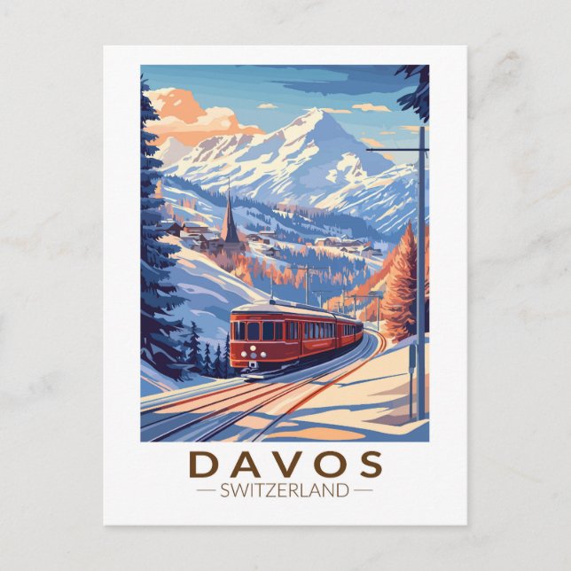 Davos Schweiz Reisen Vintag Postkarte (Vorderseite)
