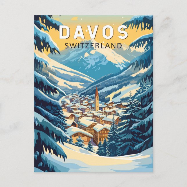 Davos Schweiz Reisen Vintag Postkarte (Vorderseite)