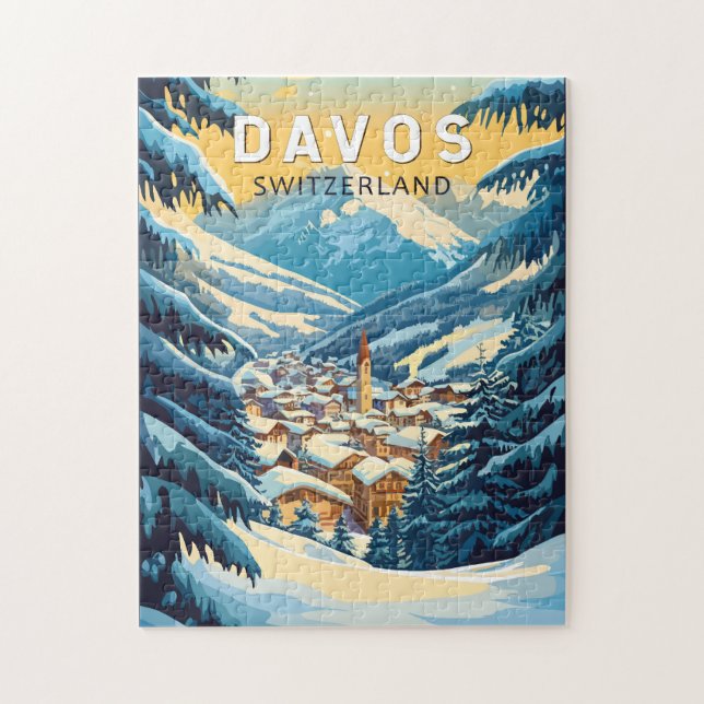 Davos Schweiz Reisen Vintag Puzzle (Vertikal)