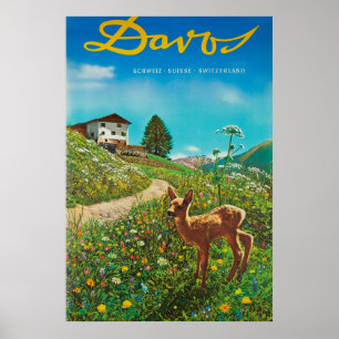 Davos Switzerland Animal Vintage Travel Poster