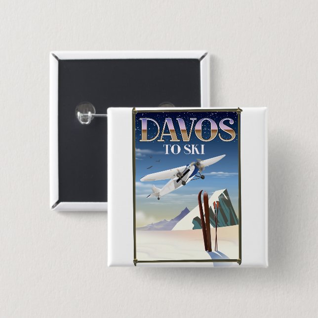 Davos Switzerland Reiseplakat Button (Vorne & Hinten)