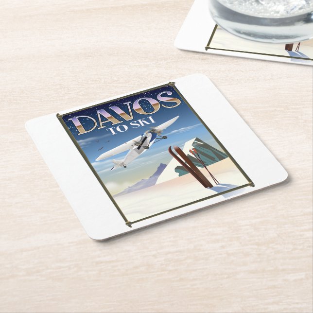 Davos Switzerland Reiseplakat Rechteckiger Pappuntersetzer (angewinkelt)