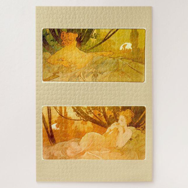 Dawn & Dusk von Alphonse Mucha Puzzle (Vertikal)