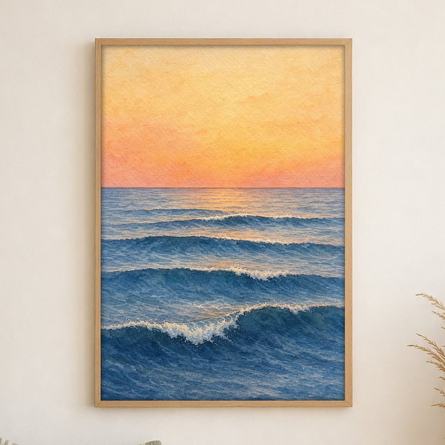 Dawn Swells Aquarell-Küstenkunstposter Poster (Shown framed for scale. Poster ships unframed; frames are an optional add-on.)
