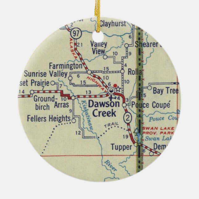 Dawson Creek BC Vintag Map Keramik Ornament (Hinten)