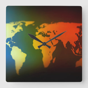 Day and night world map clock quadratische wanduhr