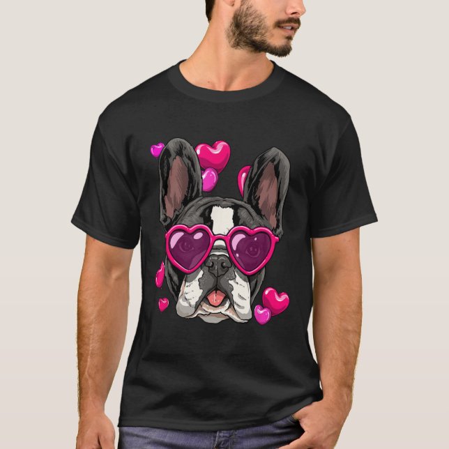 Day French Bulldog Heart Couples Liebe Day Hund T-Shirt (Vorderseite)