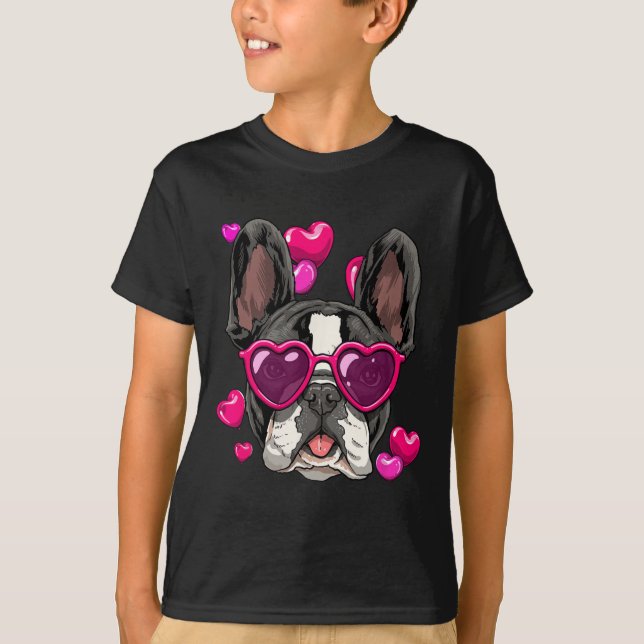 Day French Bulldog Heart Couples Liebe Day Hund T-Shirt (Vorderseite)