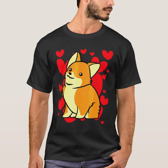 Day Hearts Romantic Corgi T-Shirt (Vorderseite)