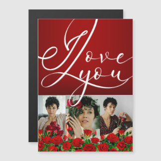 Day I Love You Red Valentine’s Photo Collage Magnetkarte