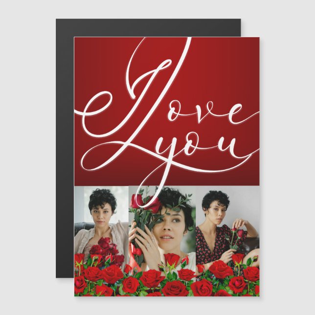 Day I Love You Red Valentine’s Photo Collage Magnetkarte (Vorne/Hinten)