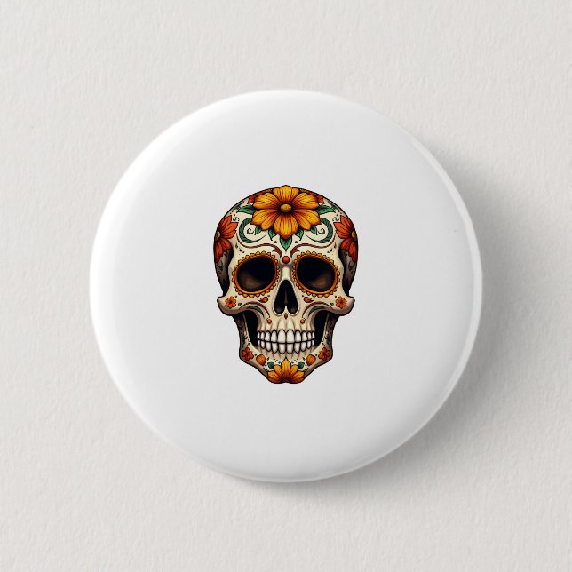 Day Of Dead Sugar Skull Floral Skeleton Head Bone  Button (Vorderseite)