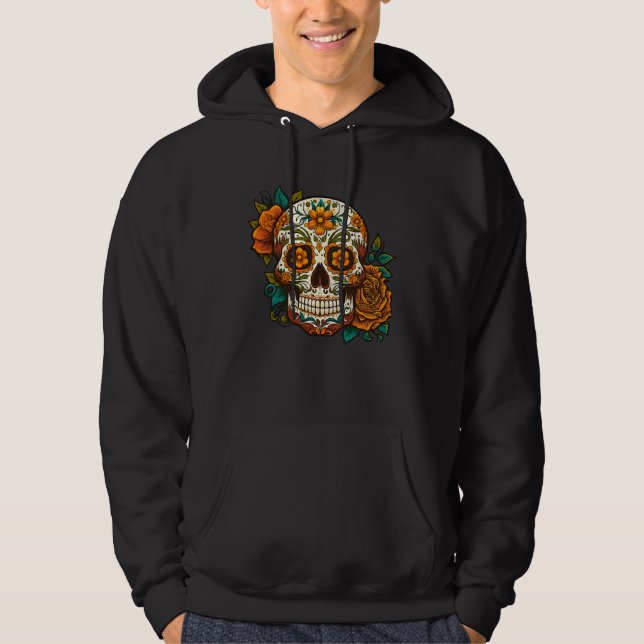Day Of Dead Sugar Skull Floral Skeleton Head Bone  Hoodie (Vorderseite)