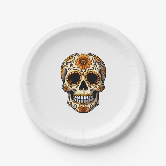 Day Of Dead Sugar Skull Floral Skeleton Head Bone  Pappteller (Vorderseite)