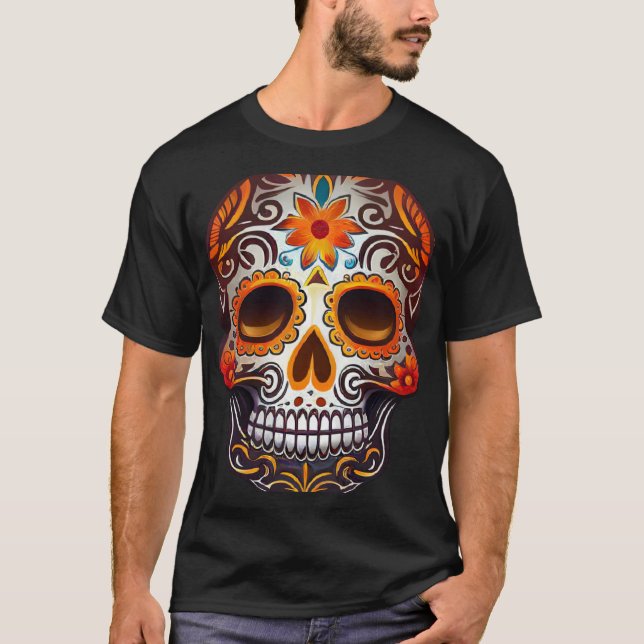 Day Of Dead Sugar Skull Floral Skeleton Head Bone  T-Shirt (Vorderseite)