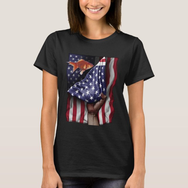 Day Of Independence US Flag Goldfish T-Shirt (Vorderseite)