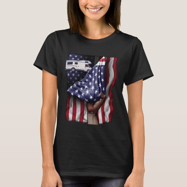 Day Of Independence US Flag Motorhome T-Shirt (Vorderseite)