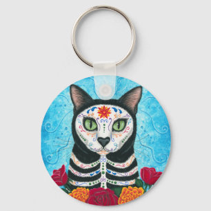 Day of the Dead Cat Sugar Skull Art Keychain Schlüsselanhänger