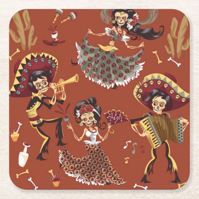 Day of the Dead - Día de los Muertos Paper Coaster Rechteckiger Pappuntersetzer (Vorderseite)