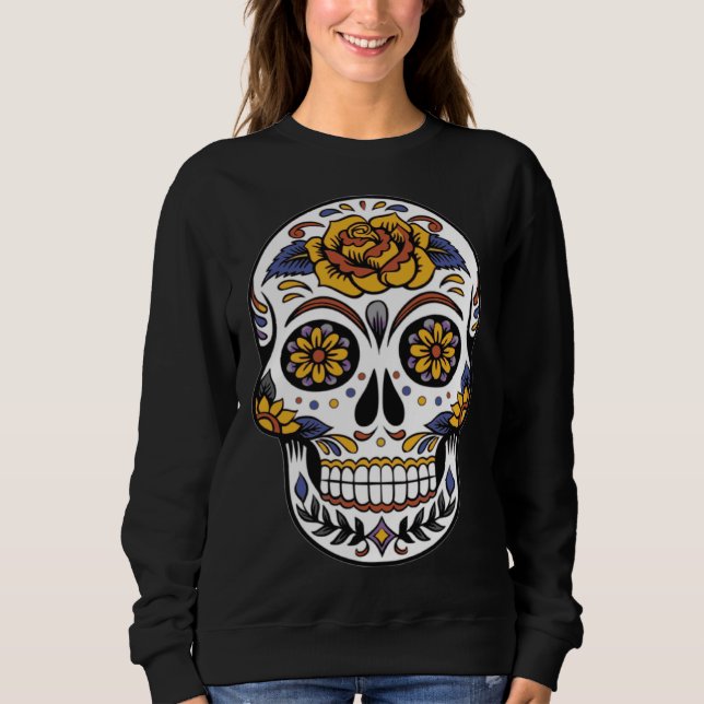 Day of the Dead Dia De Muertos flower sugar Skull Sweatshirt (Vorderseite)