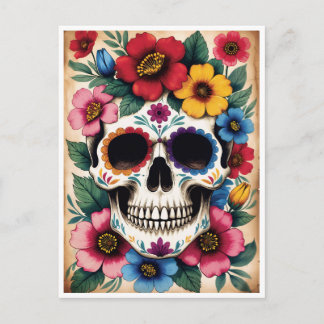 Day of the Dead Floral Skull Postkarte
