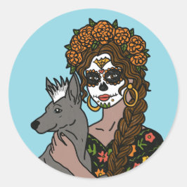 Day of the Dead Marigold and Xolo Dog Runder Aufkleber