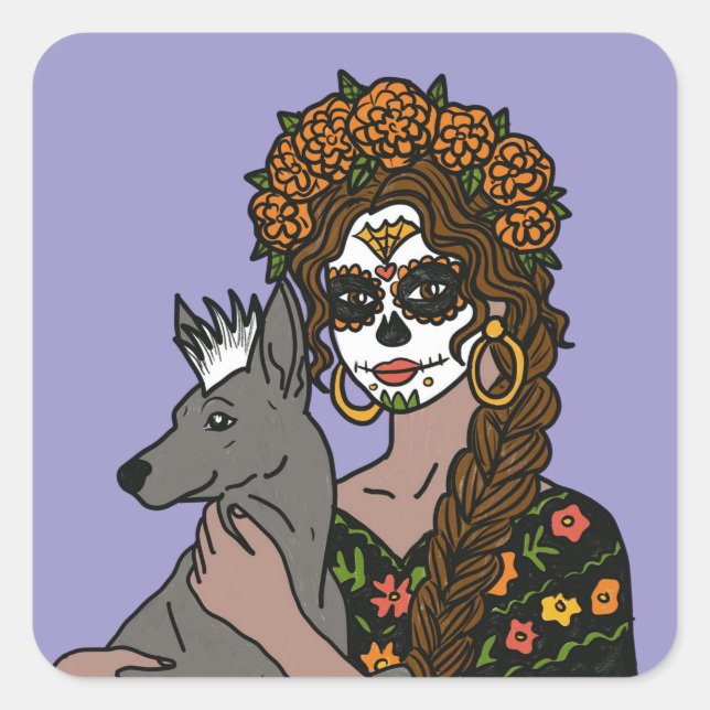 Day of the Dead Marigold and Xolo Dog Stickers (Vorderseite)