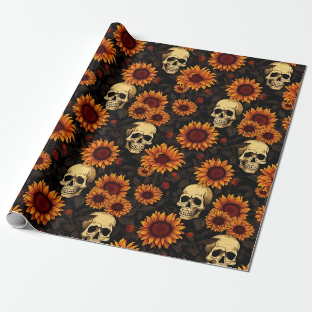 Day of the Dead Skull and Sunflowers Geschenkpapier (Ungerollt)