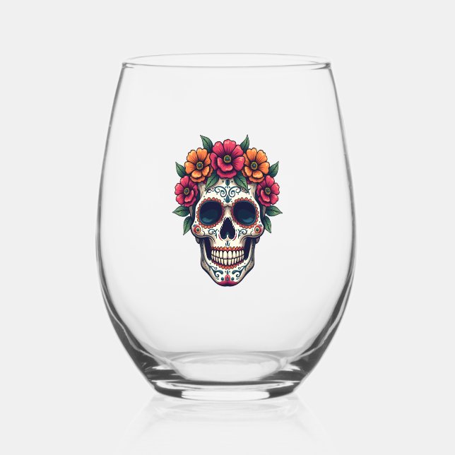 Day of the Dead Sugar Skull � Dia de los Muertos S Weinglas Ohne Stiel (Vorderseite)
