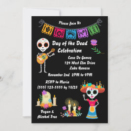 Day of The Dead Sugar Skull Skeletons Invitation Einladung