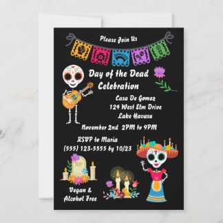 Day of The Dead Sugar Skull Skeletons Invitation Einladung