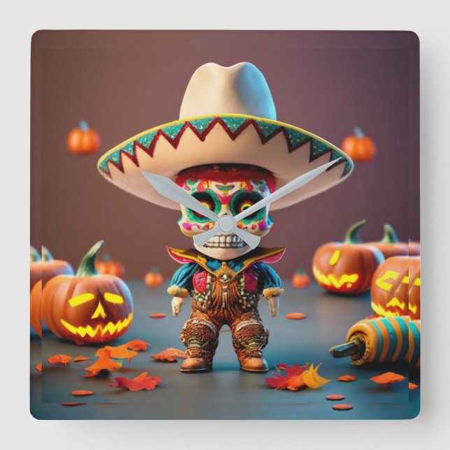 Day of the Dead wall clock Quadratische Wanduhr (Vorderseite)