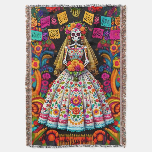 Day of the Dead Wedding Skeleton Bride Decke (Vorderseite Vertikal)