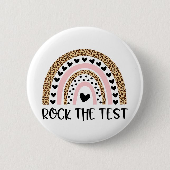 Day Rock The Test Teacher Funny Rainbow Testing Da Button (Vorderseite)