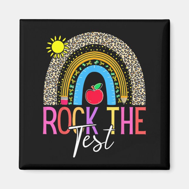 Day Rock the Test Teacher Testing Day Leopard Rege Magnet (Vorne)