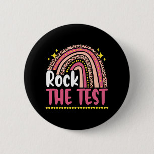 Day Rock the Test Teacher Testing Day Rainbow Leop Button
