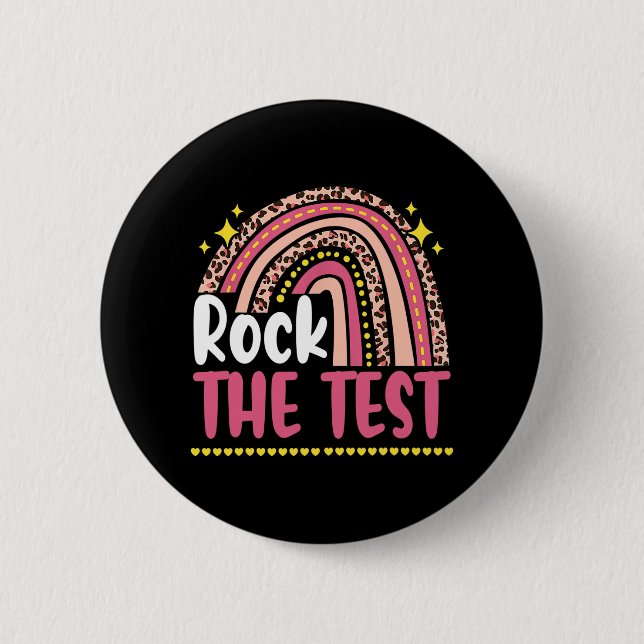 Day Rock the Test Teacher Testing Day Rainbow Leop Button (Vorderseite)