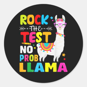 Day Rock the Test Teaching No Prob Llama Lehrer Runder Aufkleber