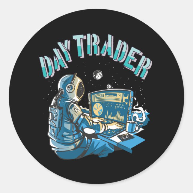 Day Trader Astronaut im Weltraum Runder Aufkleber (Vorderseite)