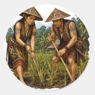DAYAK BORNEO REISBAUERN STAMMESLEBEN STICKER
