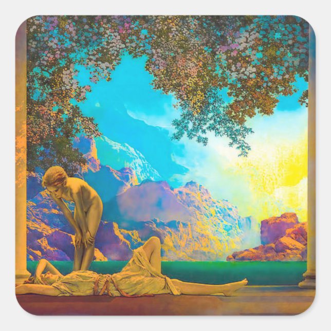 Daybreak Maxfield Parrish Quadratischer Aufkleber (Vorderseite)