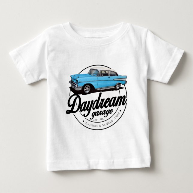 Daydream Garage mit 1957 Chevrolet Bel Air Baby T-shirt (Vorderseite)