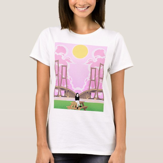 Daydream Serenity Landschaftlich Bridge & Sunshine T-Shirt (Vorderseite)