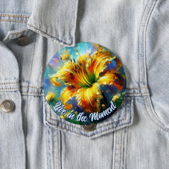 Daylily Daylilies Flower Yellow Teal Personalized Button (Beispiel)