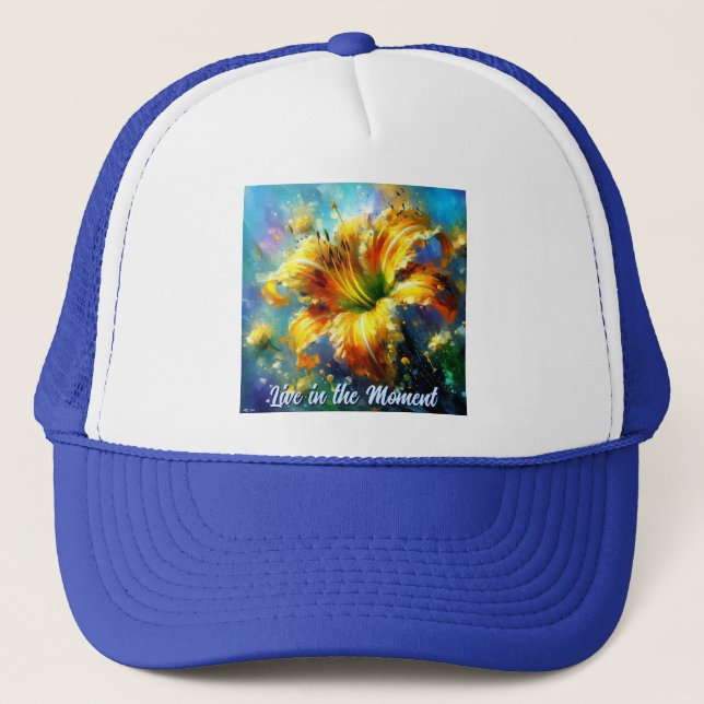 Daylily Daylilies Flower Yellow Teal Personalized Truckerkappe (Vorderseite)