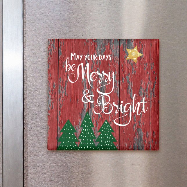 Days are Merry Rustic Wood Trees Gold Star Magnet (Von Creator hochgeladen)