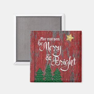 Days are Merry Rustic Wood Trees Gold Star Magnet
